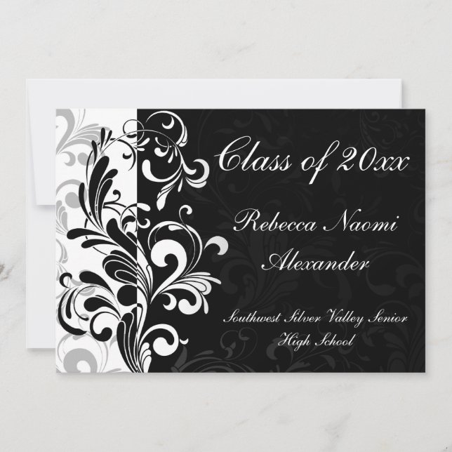 Black Background Scroll Graduation Announcement (Front)