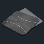 Black Background silver stripes accent Laptop Sleeve<br><div class="desc">Image of black metallic background with two shiny silver stripes accent. Optional monogram.</div>