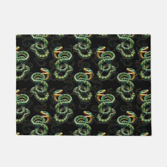Black Background Snake Pattern Design  Doormat (Front)