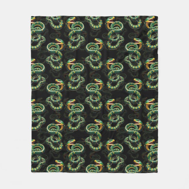 Black Background Snake Pattern Design  Fleece Blanket (Front)