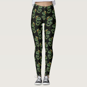 Black Background Snake Pattern Design Leggings