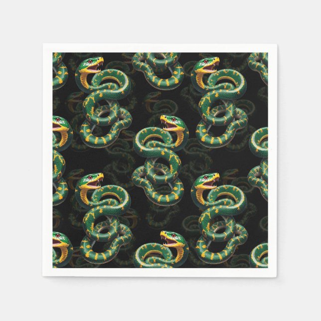 Black Background Snake Pattern Design  Napkin (Front)