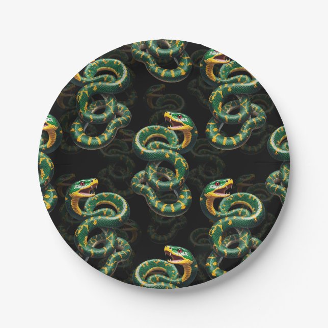 Black Background Snake Pattern Design  Paper Plate (Front)