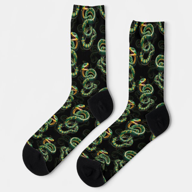 Black Background Snake Pattern Design  Socks (Left)