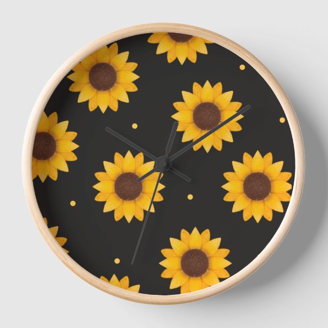 Black Background Sunflower - Modern Farmhouse Clock (Front)