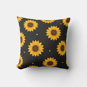 Black Background Sunflower - Modern Farmhouse Cushion