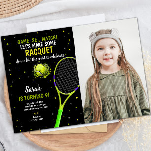 Black Background Tennis Birthday Invitations photo