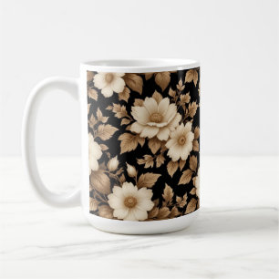 Black Background White Flowers Coffee Mug