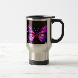 Black Background with a Purple butterfly travel Mug