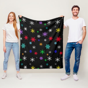 Black background with bright pretty colourful snow fleece blanket