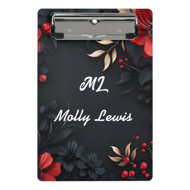 Black background with floral decoration  mini clipboard (Front)