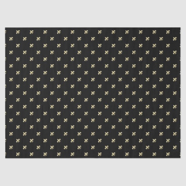 Black Background with Gold Fleur de Lis Tissue Paper (Front)