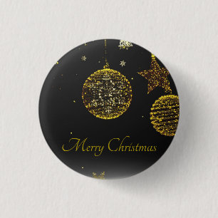 Black Background With Golden Balls and Stars 3 Cm Round Badge