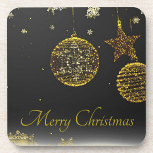 Black Background With Golden Balls and Stars Coaster