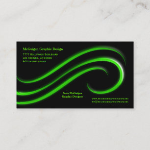Black Background With Lime Green Bevel Swirls Business Card