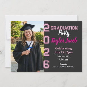 Black Background Year Picture Graduation Invitation