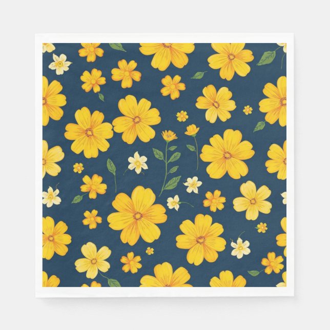 Black Background Yellow Flowers Napkin (Front)