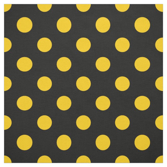 Black Background Yellow Polka Dots Fabric (Swatch)