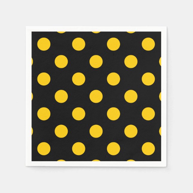Black Background Yellow Polka Dots Napkin (Front)