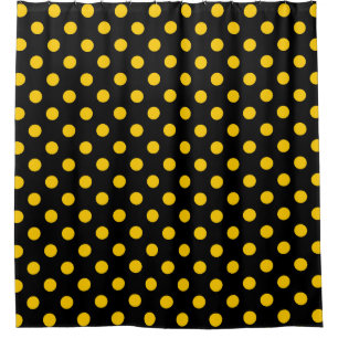 Black Background Yellow Polka Dots Shower Curtain