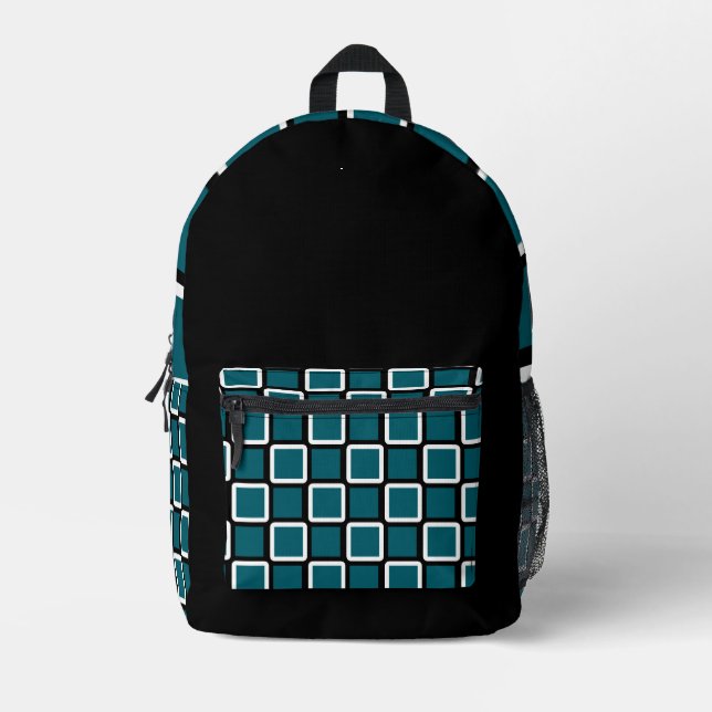 Black Backpack with Dark Teal & White Squares (Front)