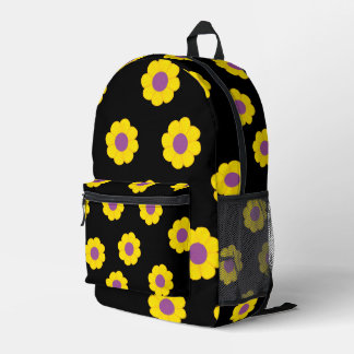 Black Backpack With Yellow & Purple Flowers