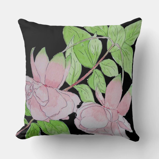 black backround with pink flowers cushion (Front)