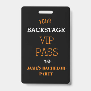 Black Backstage VIP Access Bachelor Party   ID Badge