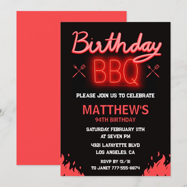 Black backyard bbq 94th birthday invitation (Front/Back)