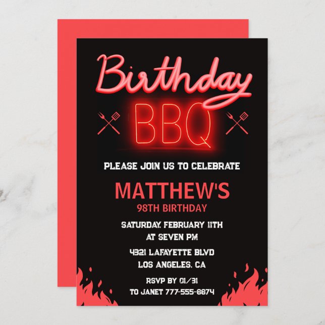 Black backyard bbq 98th birthday invitation (Front/Back)