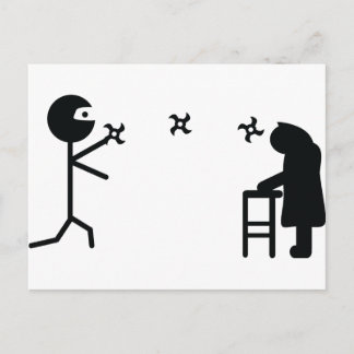 black bad ninja fighting granny postcard