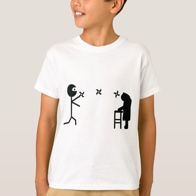 black bad ninja fighting granny T-Shirt (Front)