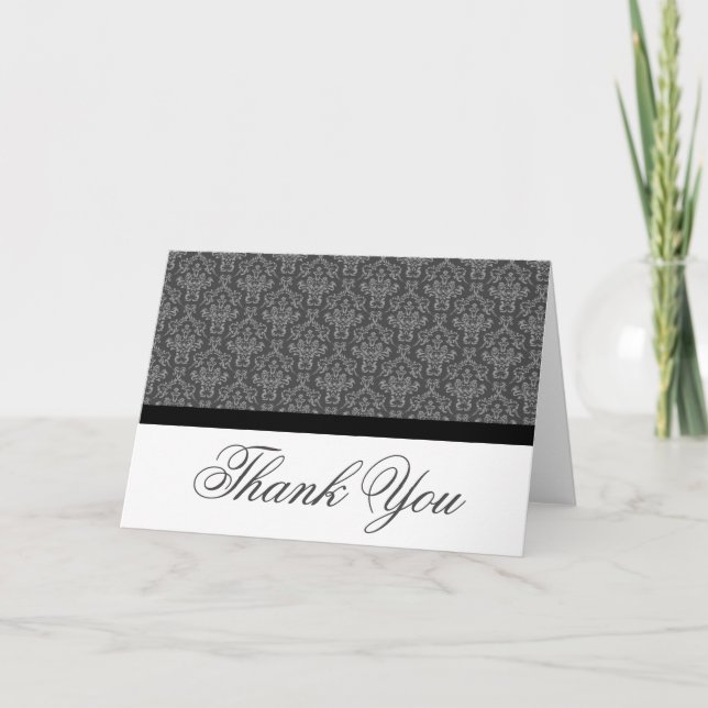 Black Badge Damask Thank you Notes Black and Grey (Front)