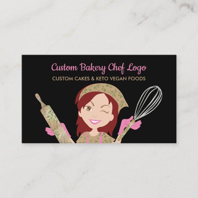Black Bakery Chef Vegan Food Pastry Business Card (Front)