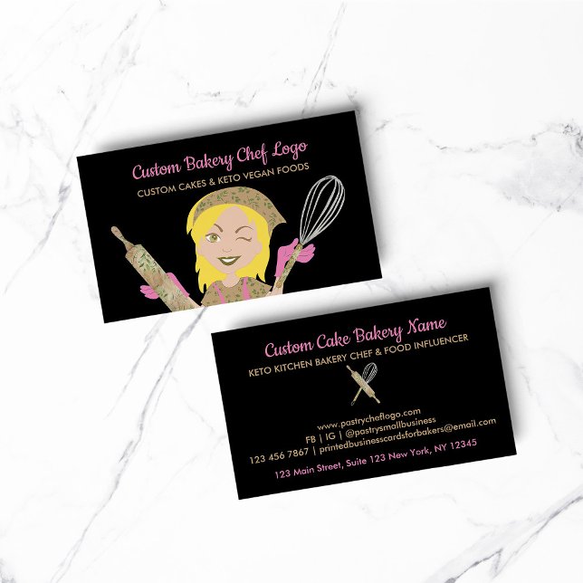 Black Bakery Chef Vegetarian Cook Business Card (bakery business  chef)