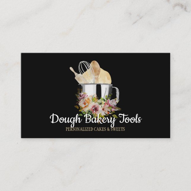 Black Bakery Homemade Patisserie Pastry Dough Business Card (Front)