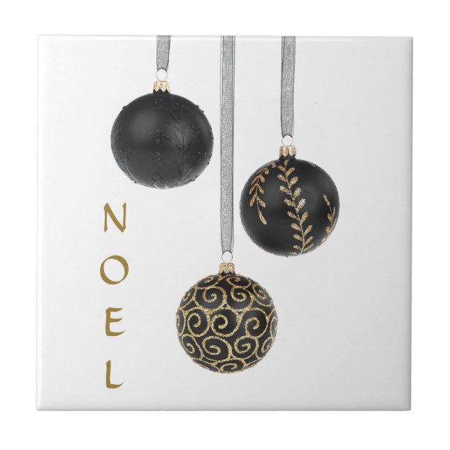 Black Ball Christmas Ornaments Tile (Front)