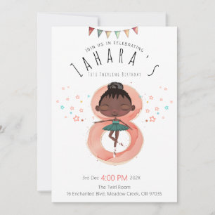 Black Ballerina 8th Birthday Invitation