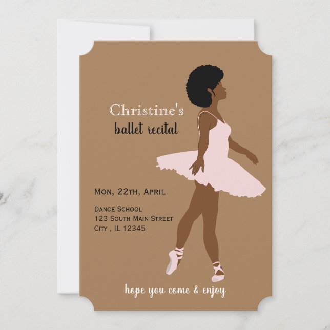 Black ballerina afro hair ballet recital  invitation (Front)
