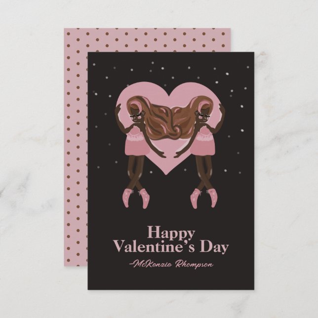 Black Ballerina Ballet Dance Valentines Day Card (Front/Back)