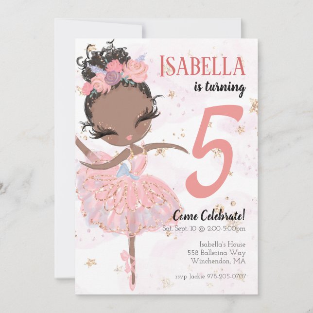Black Ballerina Birthday Party Invitation (Front)