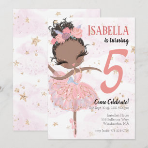 Black Ballerina Birthday Party Invitation