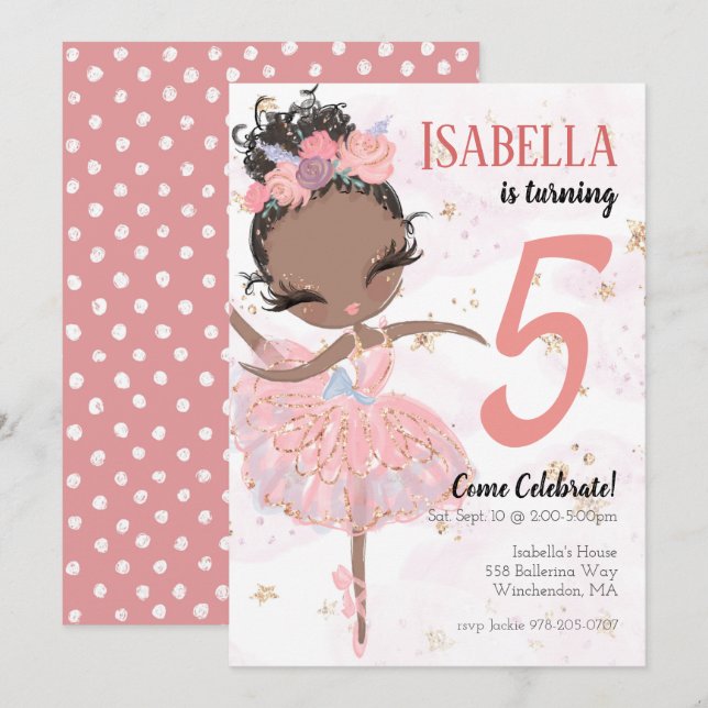 Black Ballerina Birthday Party Invitation (Front/Back)