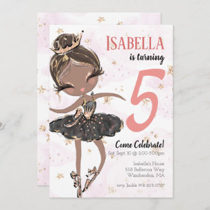 Black Ballerina Birthday Party Invitation