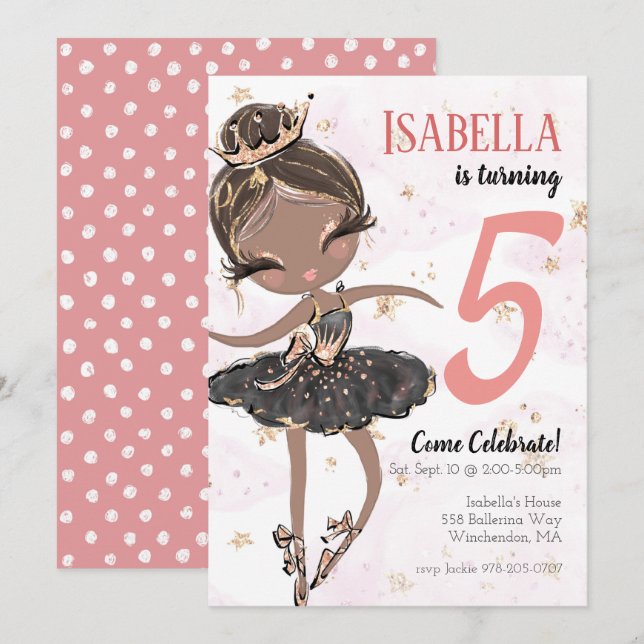 Black Ballerina Birthday Party Invitation (Front/Back)