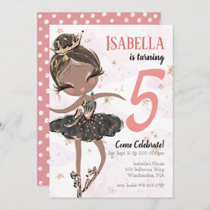 Black Ballerina Birthday Party Invitation
