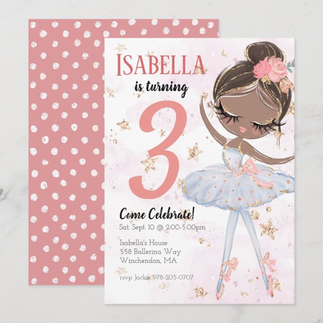 Black Ballerina Birthday Party Invitation (Front/Back)