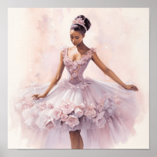 Black Ballerina in Purple Floral Tutu Poster