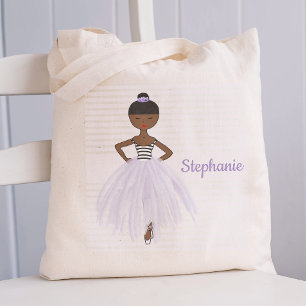 Black Ballerina in Purple Tote Bag