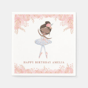 Black Ballerina in White Dress Floral Birthday Napkin